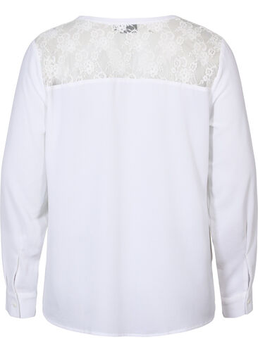 Langärmelige Bluse mit Spitzendetail , Bright White, Packshot image number 1