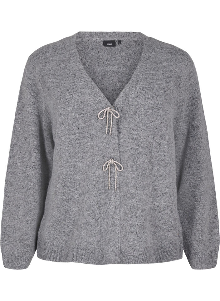 Strickjacke mit einer silbernen Schleife, Medium Grey Melange, Packshot image number 0