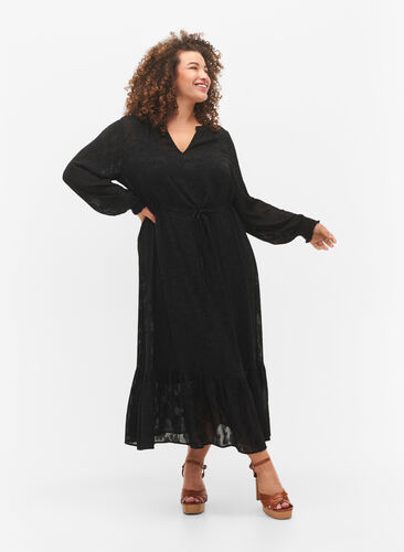 Langärmliges Midi-Kleid im Jacquard-Look, Black, Model image number 0