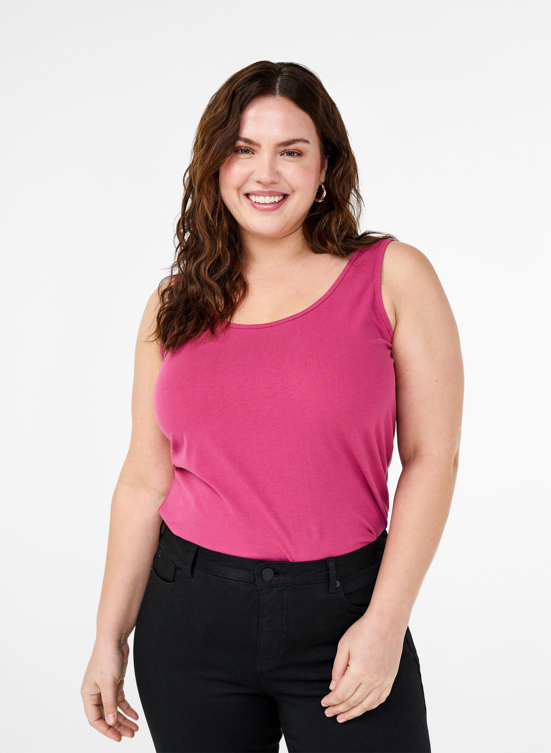 Zizzi Solide Farbe Grundoberteil aus Baumwolle, Rot, Model image number 0