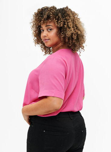 Kurzärmelige Bluse mit V-Ausschnitt, Raspberry Sorbet, Model image number 1