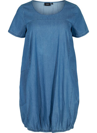 Kurzarm Denimkleid mit Taschen, Blue denim, Packshot image number 0
