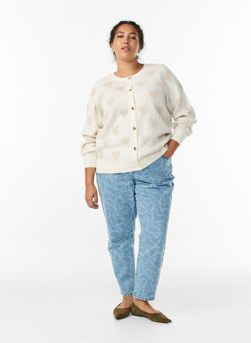 Strickjacke mit Herzen und goldenen Knöpfen, Beige, Model image number 1