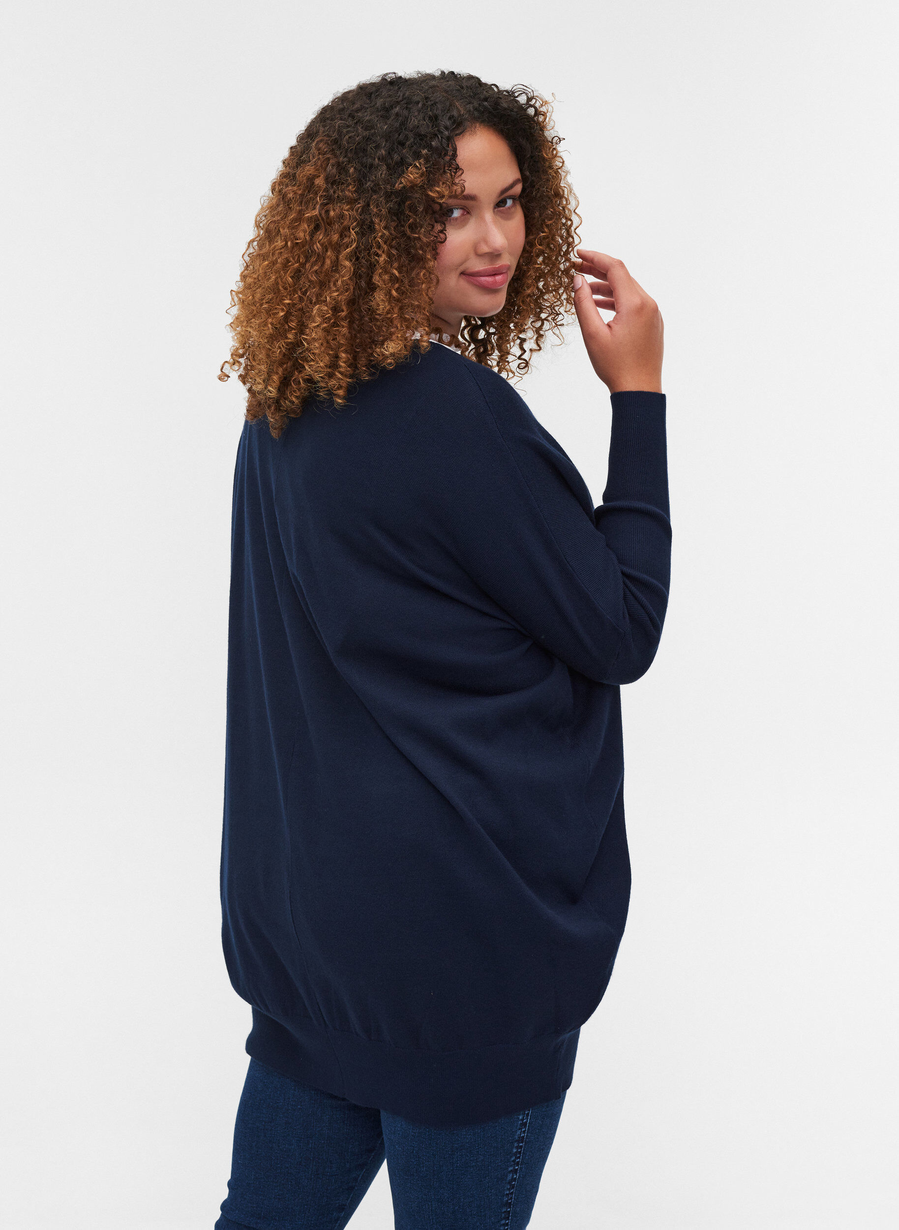 Zizzi Strickbluse , Navy Blazer, Model image number 1