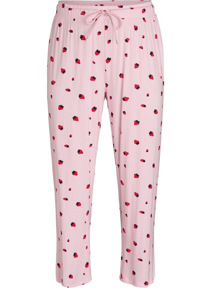 Pyjamahose aus weichem Jersey mit hoher Taille und Frucht-Print, Rot, Packshot image number 0
