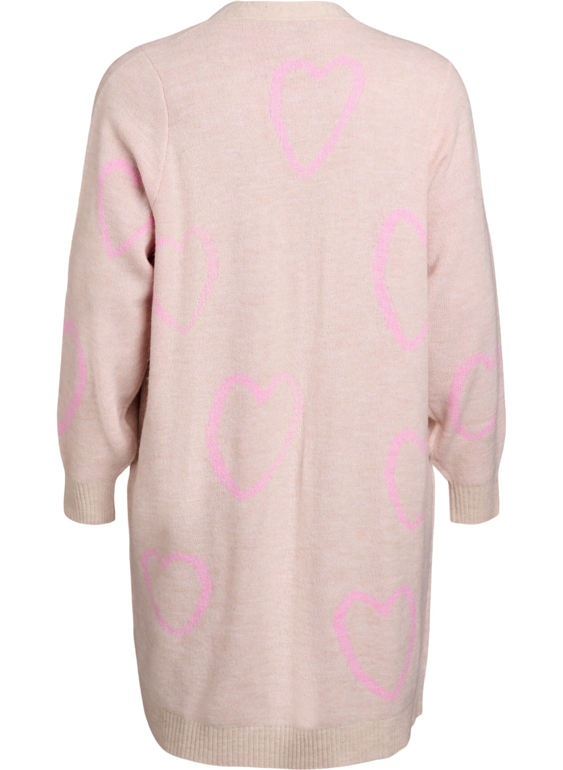 Zizzi Lange Strickjacke mit Ton-in-Ton-Herzen, Beige, Packshot image number 1