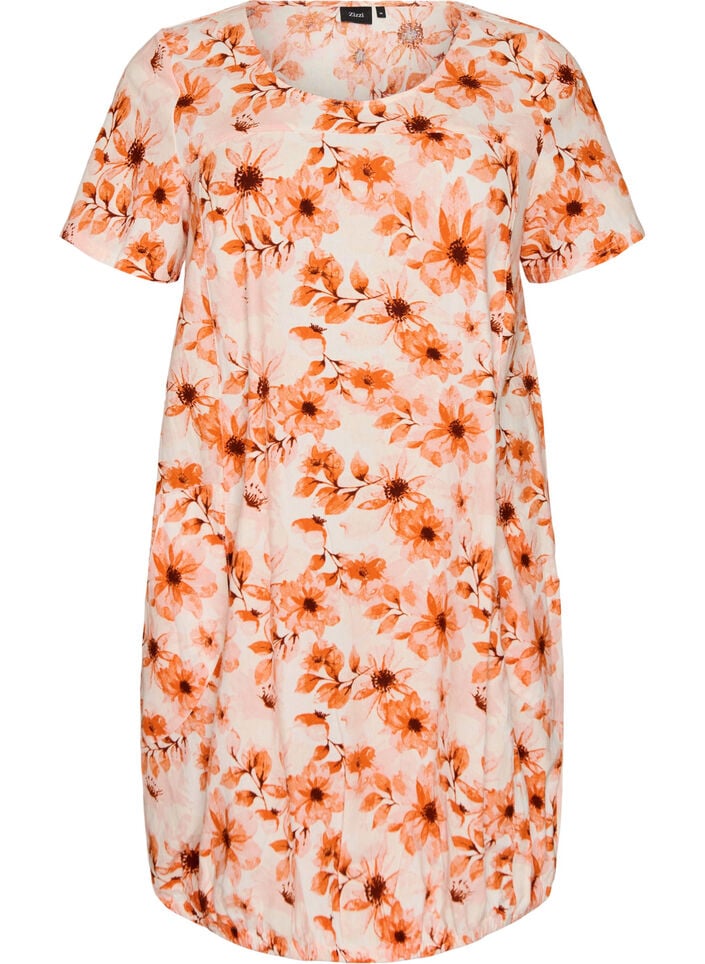 Kurz&auml;rmliges Baumwollkleid mit Aufdruck, Orange, Packshot image number 0