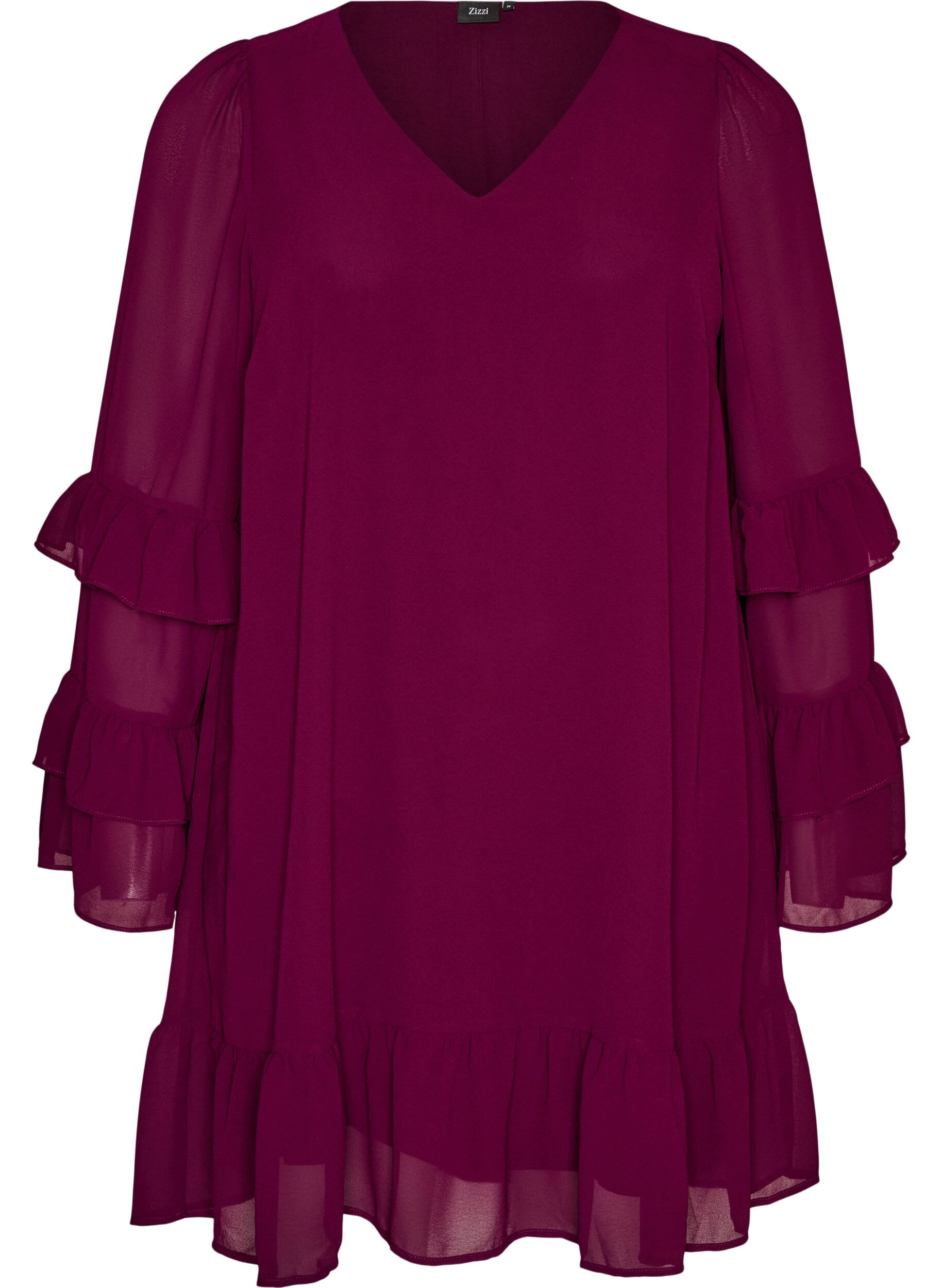ZizziKurzes Kleid mit transparenten R&uuml;schen&auml;rmeln, Lila, Packshot image number 0