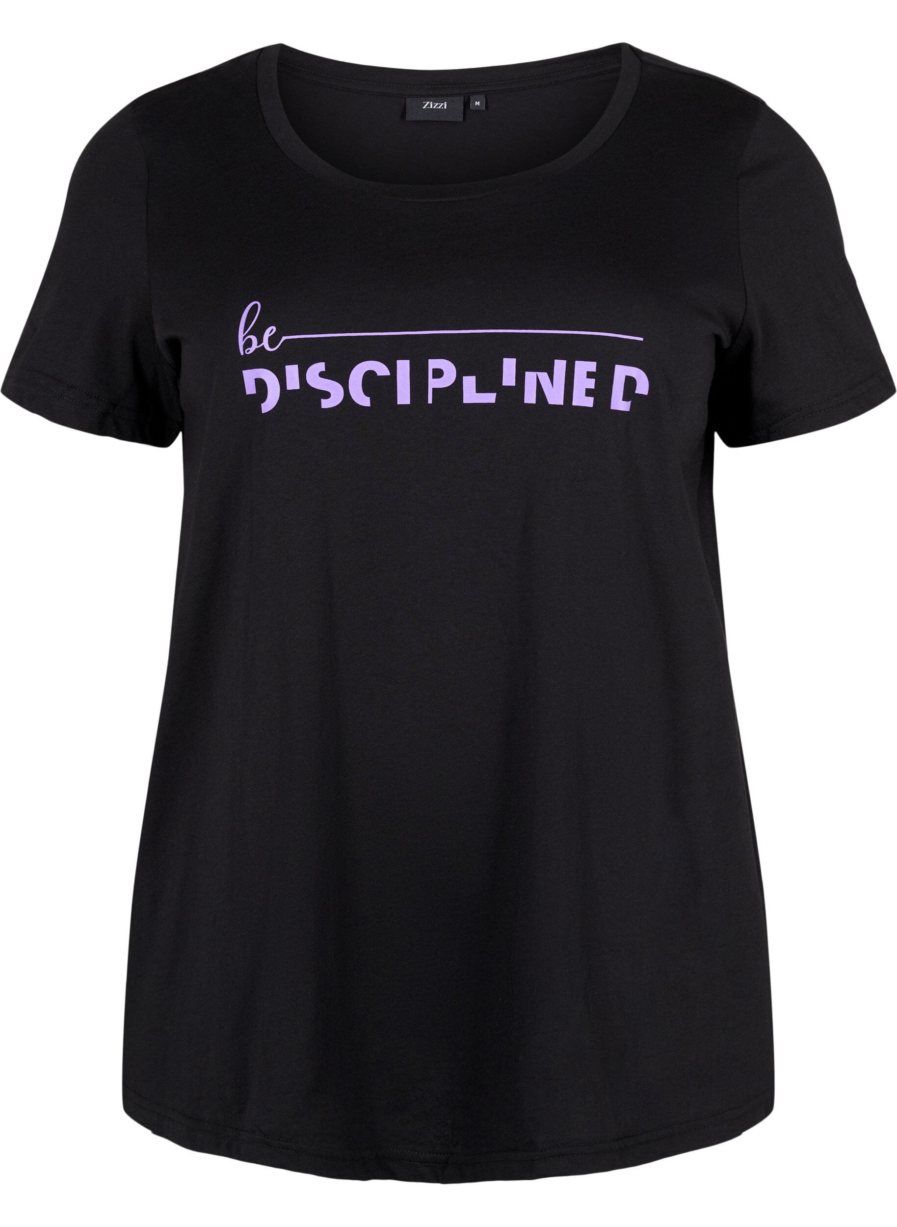 Zizzi Trainings-T-Shirt mit Print, Black w. Disciplined, Packshot image number 0
