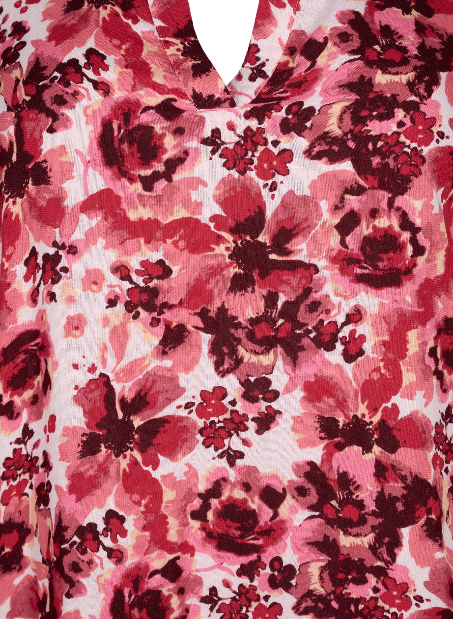Zizzi Baumwollkleid mit Herzprint, Pink AOP Flower, Packshot image number 2