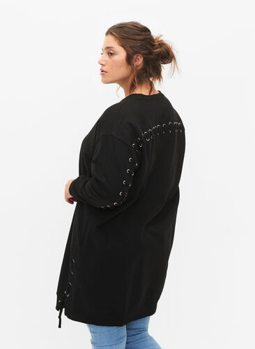 Sweater Tunika mit Kordel Details, Black, Model image number 1