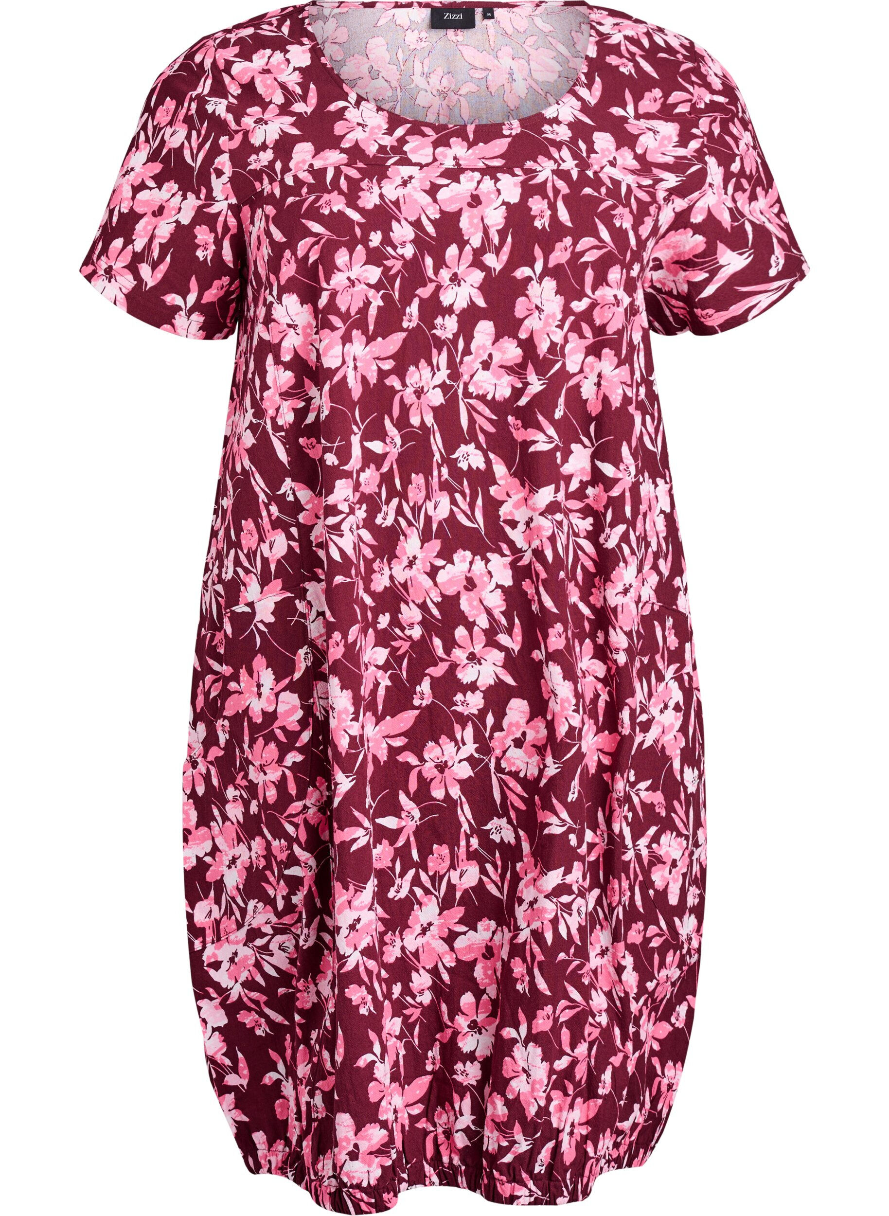 ZizziKurz&auml;rmliges Baumwollkleid mit Aufdruck, Dunkles Bordeaux, Packshot image number 0