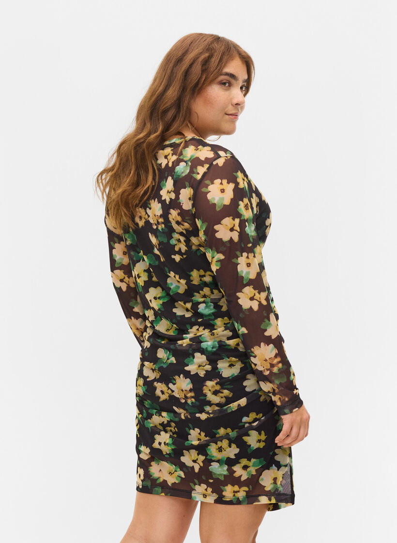 Eng anliegendes Netzkleid mit 3/4-&Auml;rmeln, Yellow Green AOP, Model image number 1