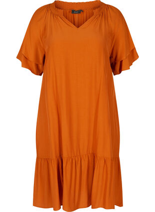 Kurzarm Kleid mit A-Line und Taschen, Autumnal, Packshot image number 0
