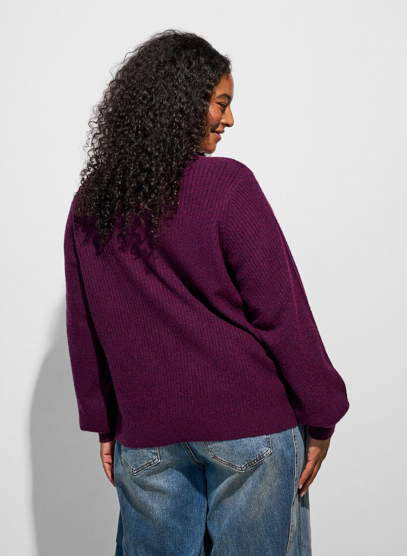 Strickjacke mit V-Ausschnitt und Rippstruktur, Lila, Model image number 2
