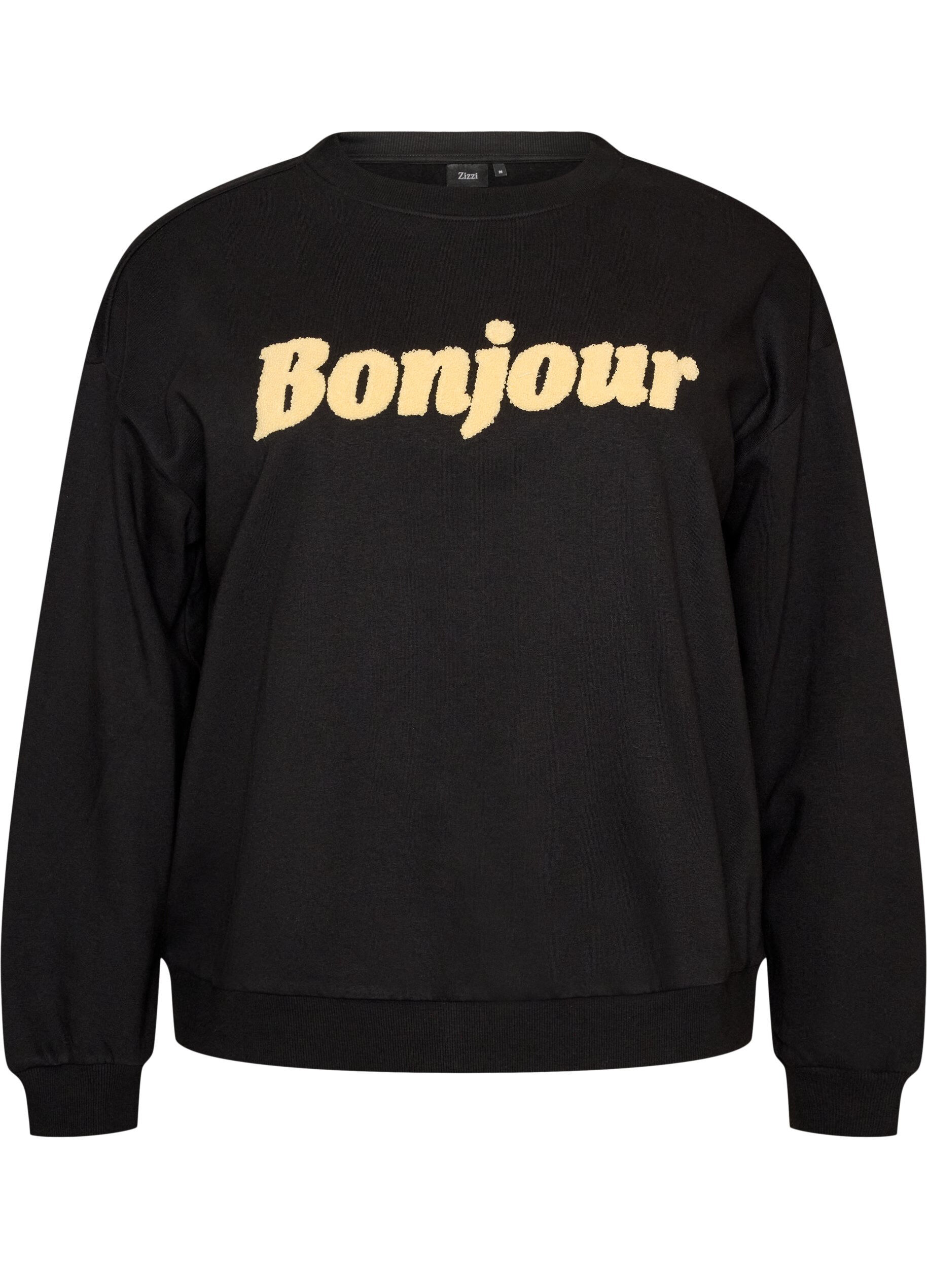 ZizziSweatshirt mit Boucl&eacute;-Textmotiv, Schwarz, Packshot image number 0