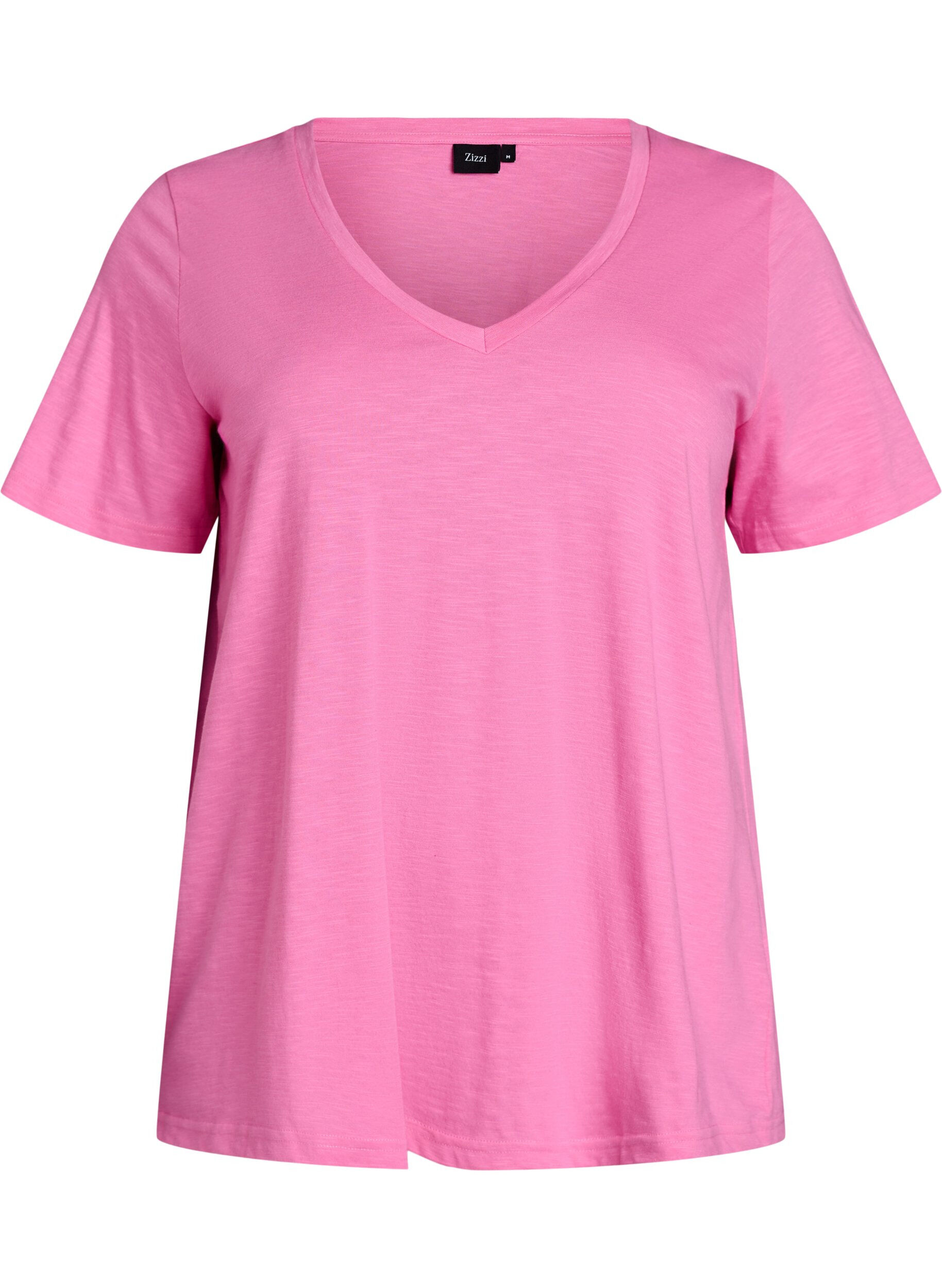 Zizzi Kurz&auml;rmeliges Basic T-Shirt mit V-Ausschnitt, Pink, Packshot image number 0