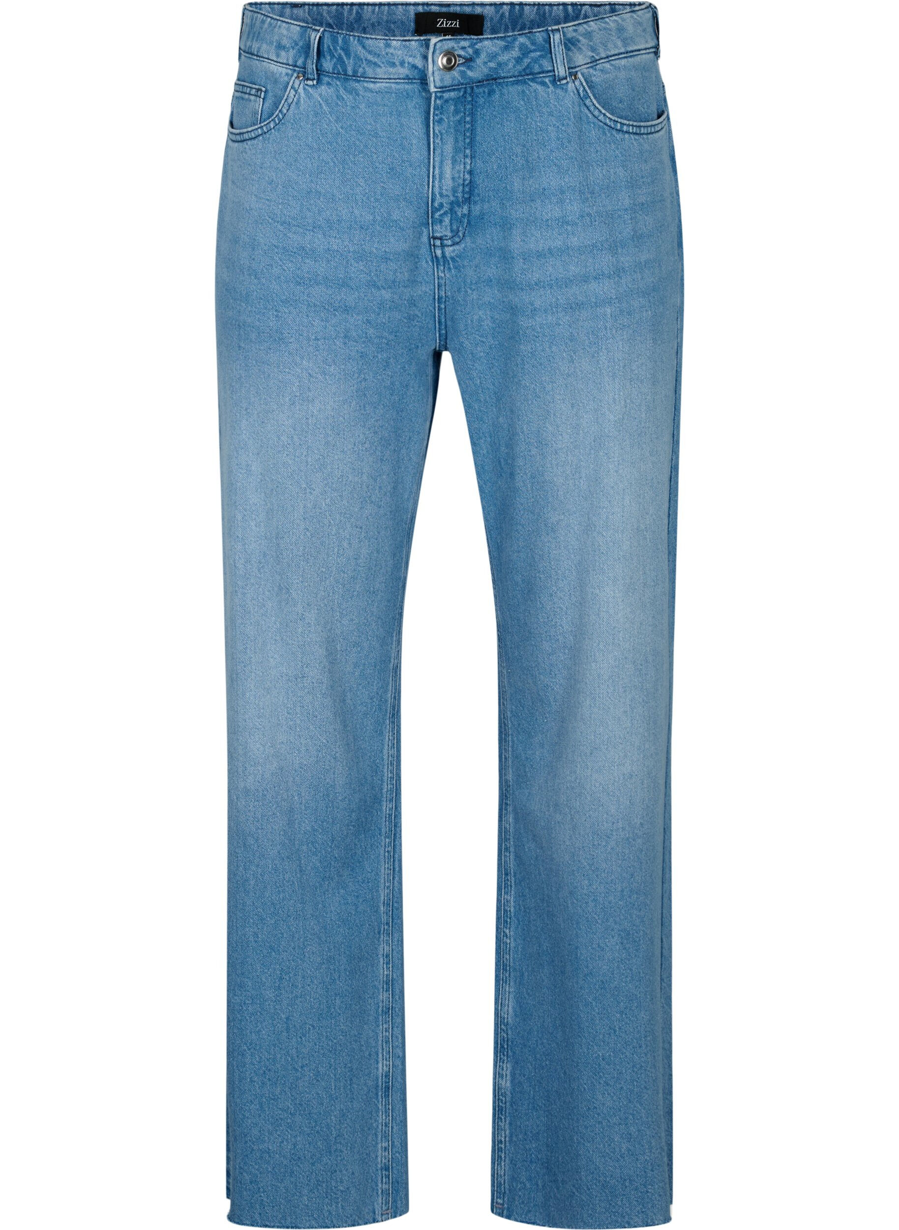 Zizzi Gerade geschnittene Jeans mit unges&auml;umten Kanten, Medium Blue, Packshot image number 0