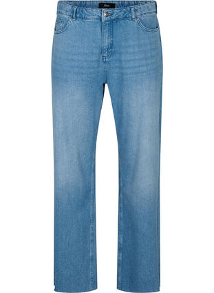 Gerade geschnittene Jeans mit ungesäumten Kanten - Blau - Gr. 42-60 - Zizzi