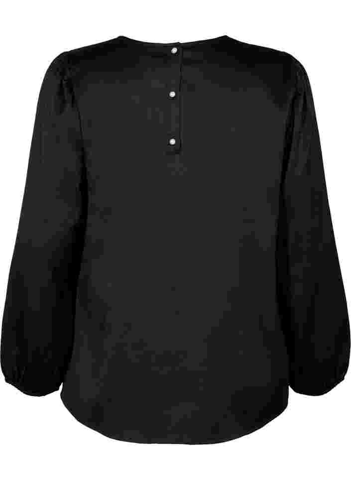 Langärmelige Bluse mit Rundhalsausschnitt, Black, Packshot image number 1