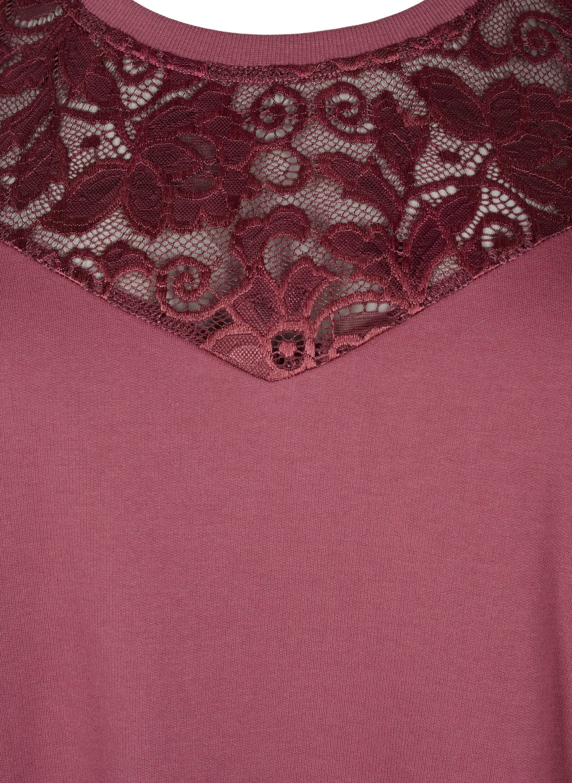 Zizzi Kurzes Sweatkleid mit Spitzendetail, Rose Brown, Packshot image number 2
