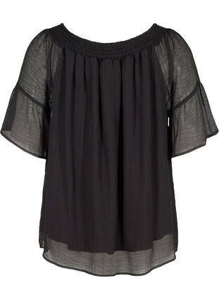 Kurzarm Bluse mit Smock und leichter Struktur, Black, Packshot image number 1