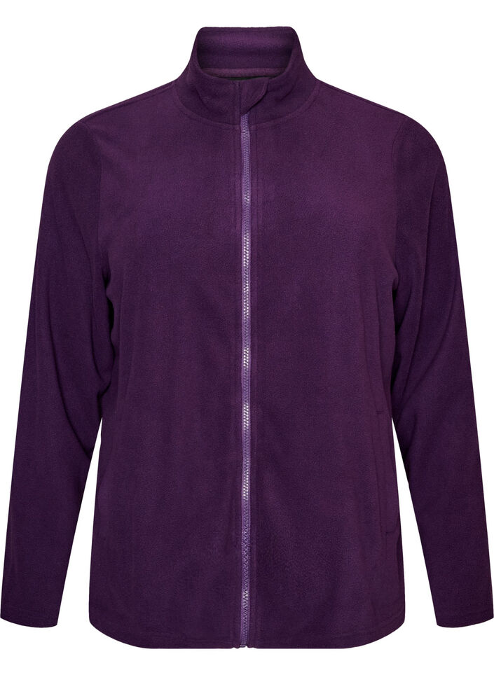 Top aus Fleece mit Rei&szlig;verschluss und hohem Kragen, Lila, Packshot image number 0