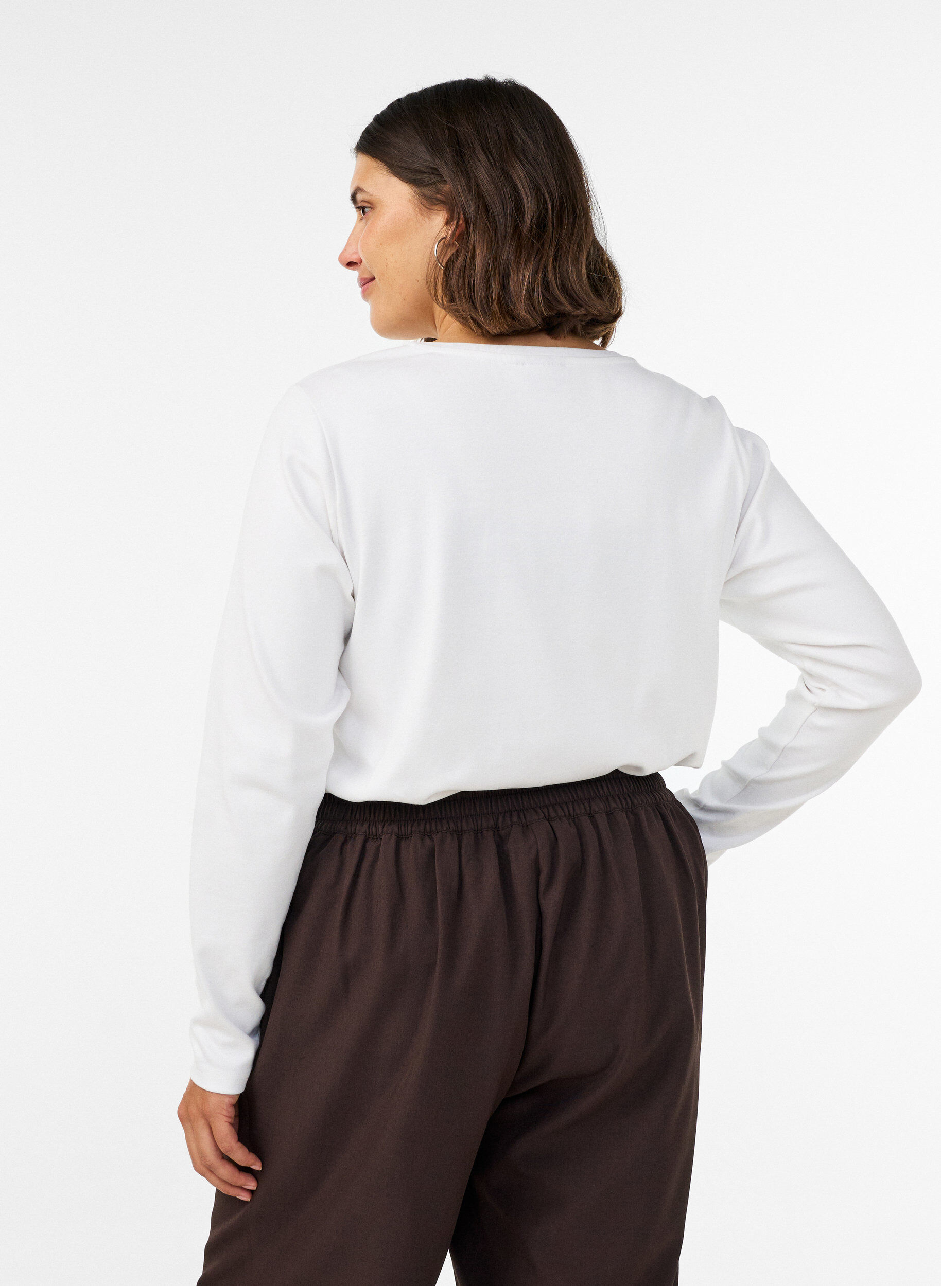 ZizziLangarm-Basic-T-Shirt mit Rundhalsausschnitt, Wei&szlig;, Model image number 2