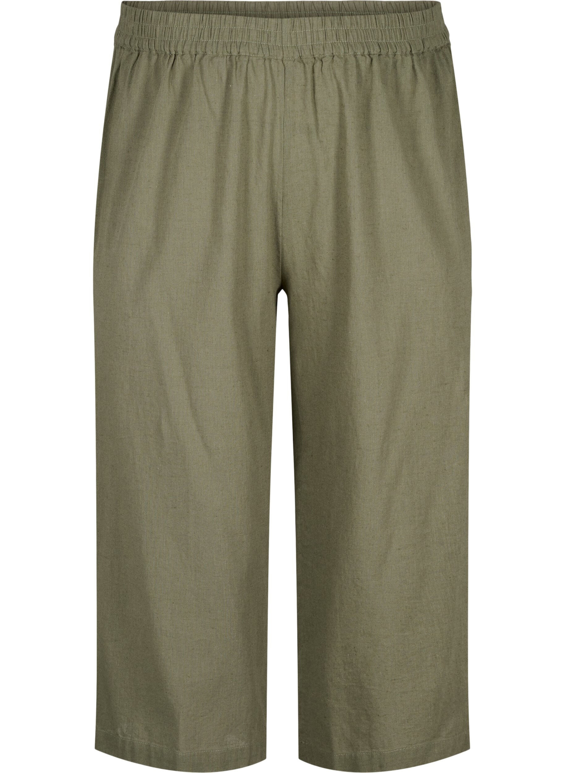 Zizzi 7/8-Hose aus Baumwollmischung mit Leinen, Deep Lichen Green, Packshot image number 0