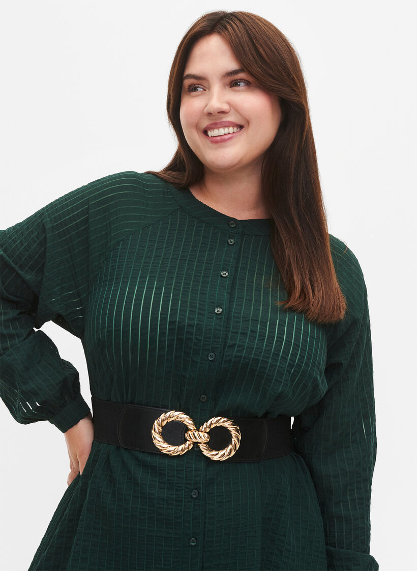 Elastischer Taillengürtel mit goldfarbener Schnalle, Black, Model image number 0