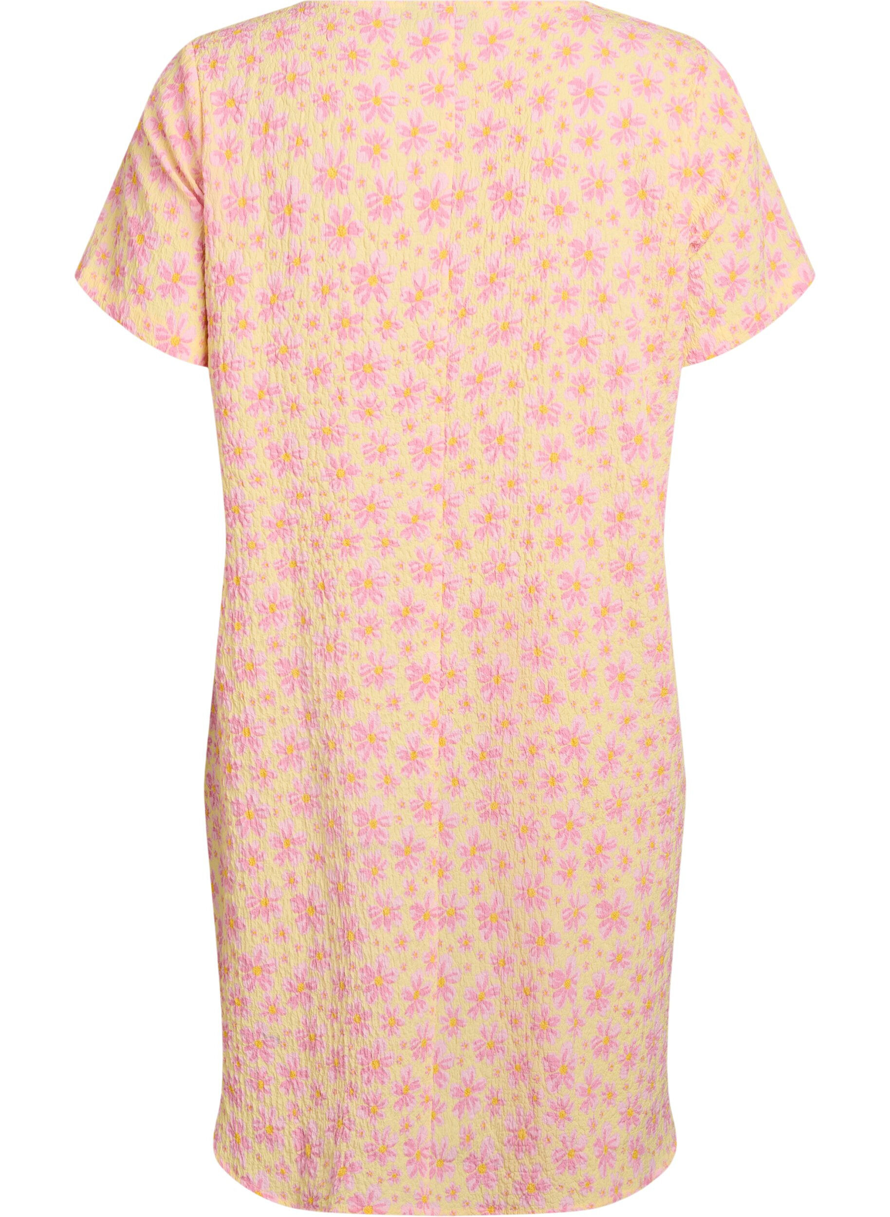 ZizziKurzes Kleid mit gecrinkelter Textur und kurzen &Auml;rmeln, Gelb, Packshot image number 1