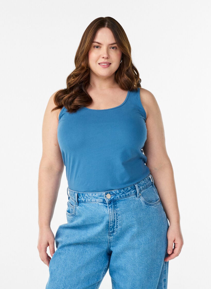 Einfarbiges Basic Top aus Baumwolle, Grau, Model image number 0