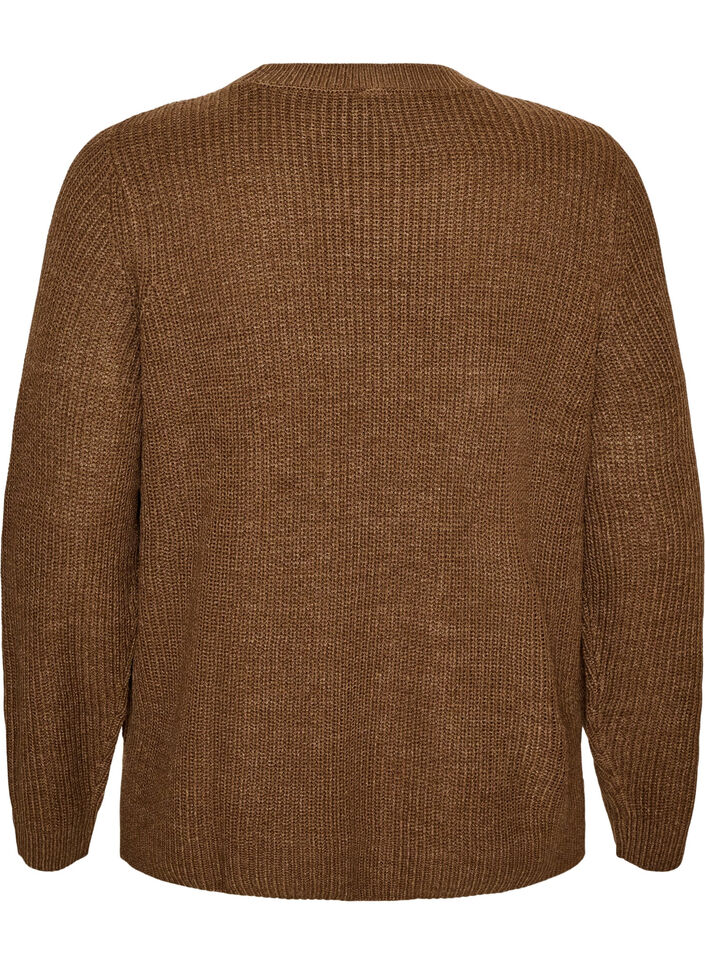 Strickbluse mit Rippstruktur und Knopfdetails, Braun, Packshot image number 1