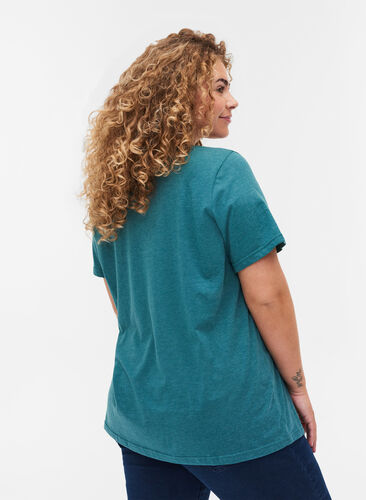 Meliertes T-Shirt mit Print und kurzen Ärmeln, Pacific Mel., Model image number 1