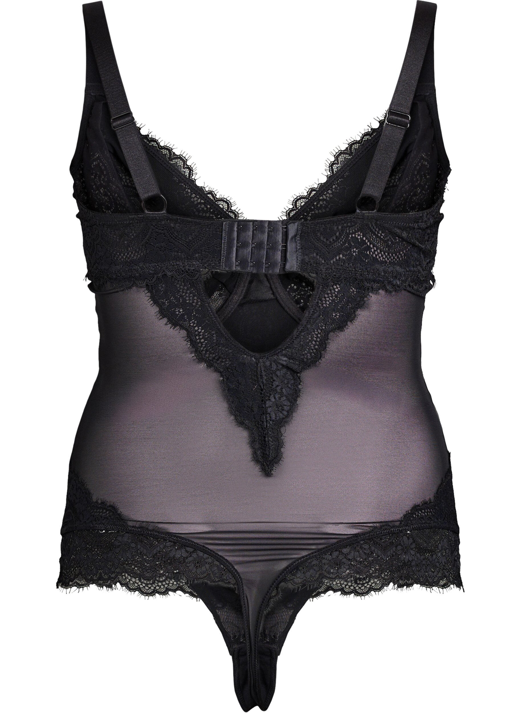 Zizzi Body aus Mesh mit Spitze und B&uuml;gel, Schwarz, Packshot image number 1