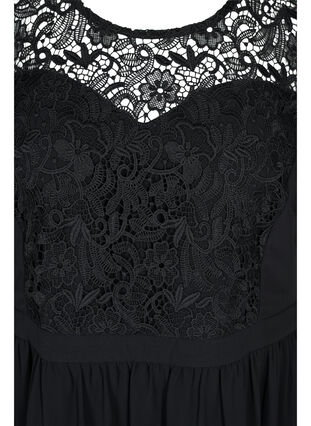 Kurzarm Kleid mit Spitzenoberteil, Black, Packshot image number 2