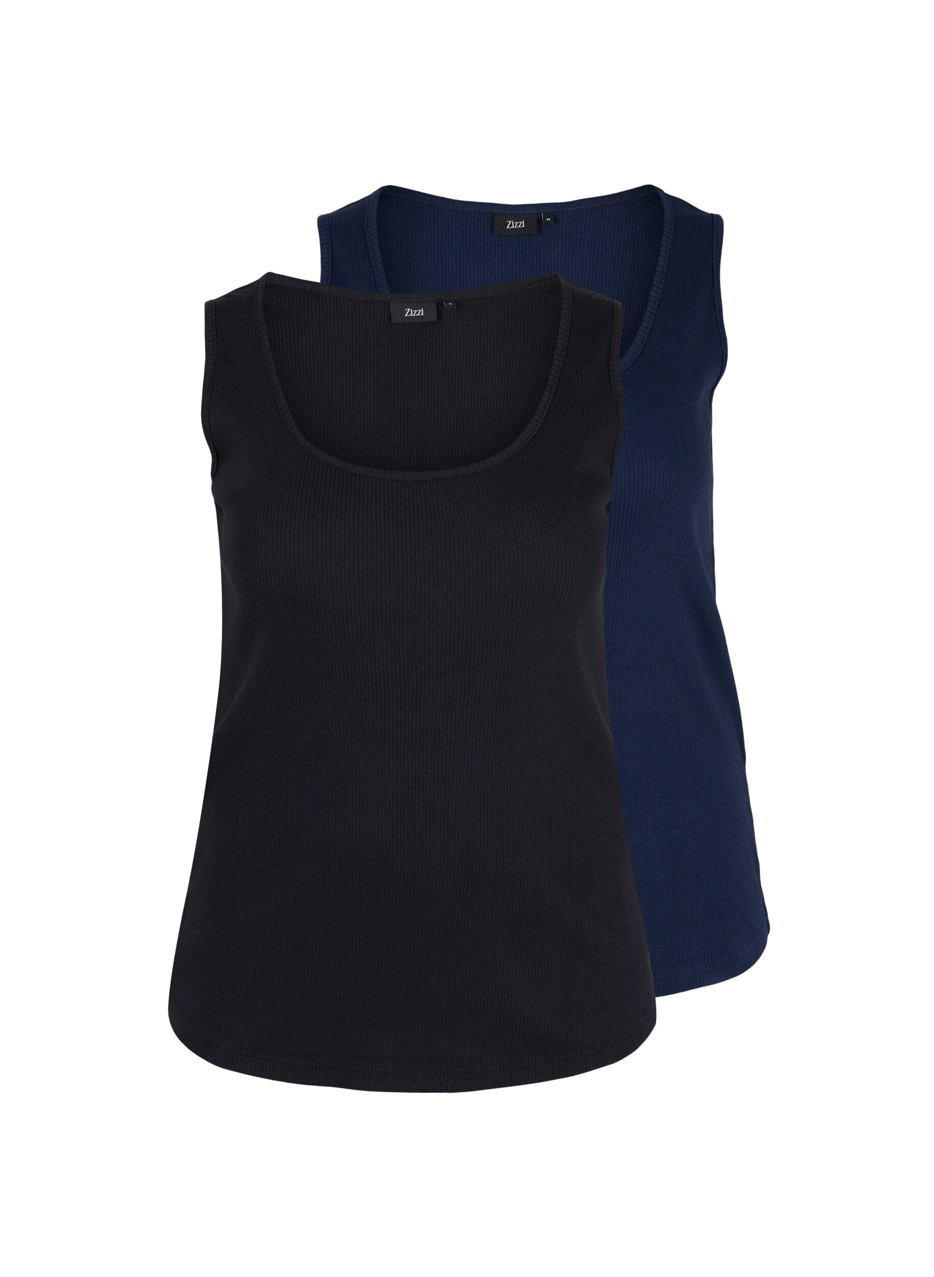 Zizzi 2er-Pack Basic Tanktop in Ripp Optik., Black/Navy Blazer, Packshot image number 0