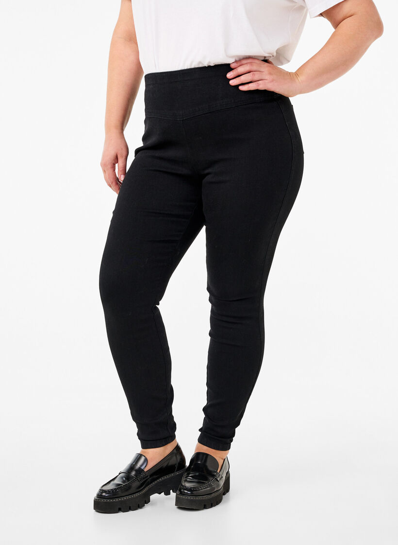 Dehnbare Jeggings mit hoher Taille, Black, Model image number 2