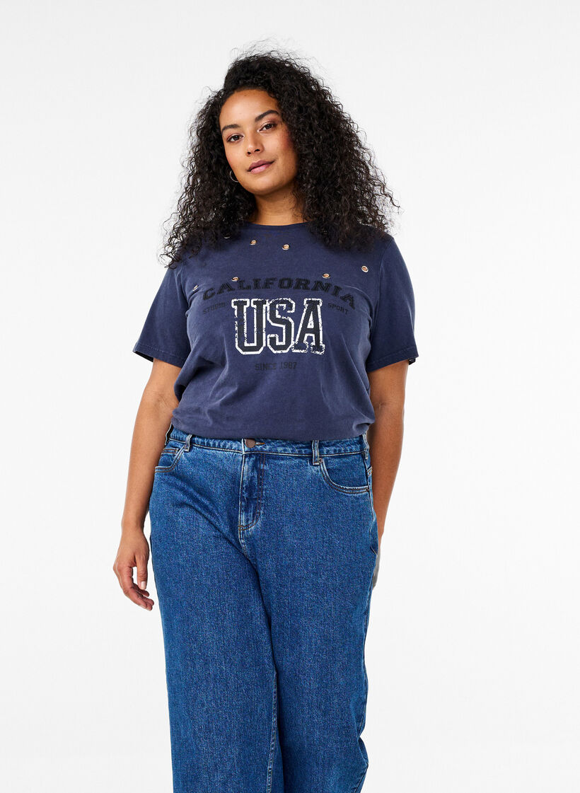 T-Shirt mit Ösen und Print, Navy Washed , Image image number 0