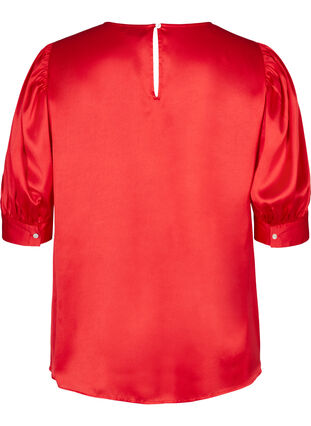 Shiny Bluse mit kurzen Puffärmeln, Racing Red ASS, Packshot image number 1