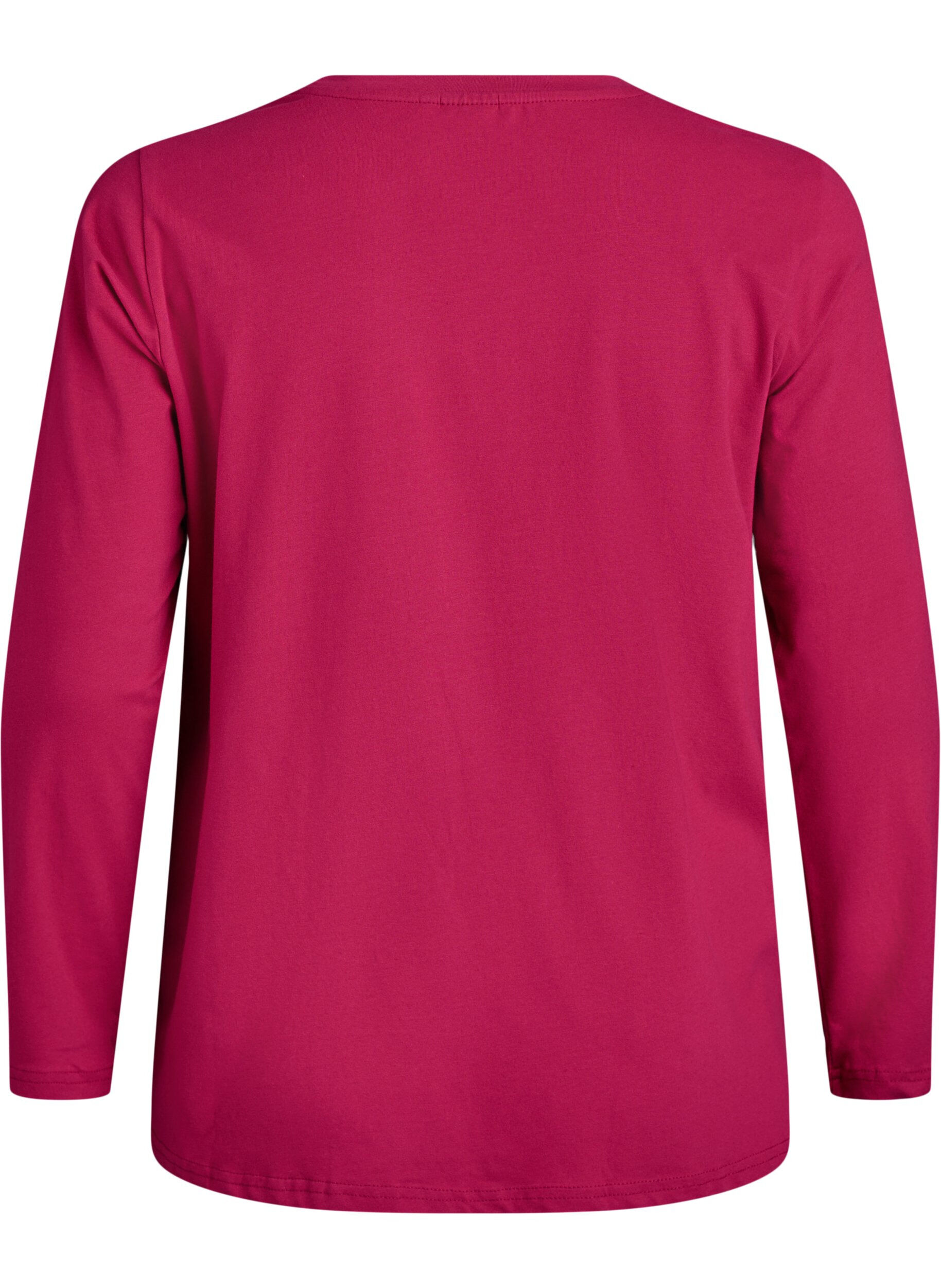 Zizzi Basic Top aus Jersey mit langen &Auml;rmeln, Pink, Packshot image number 1