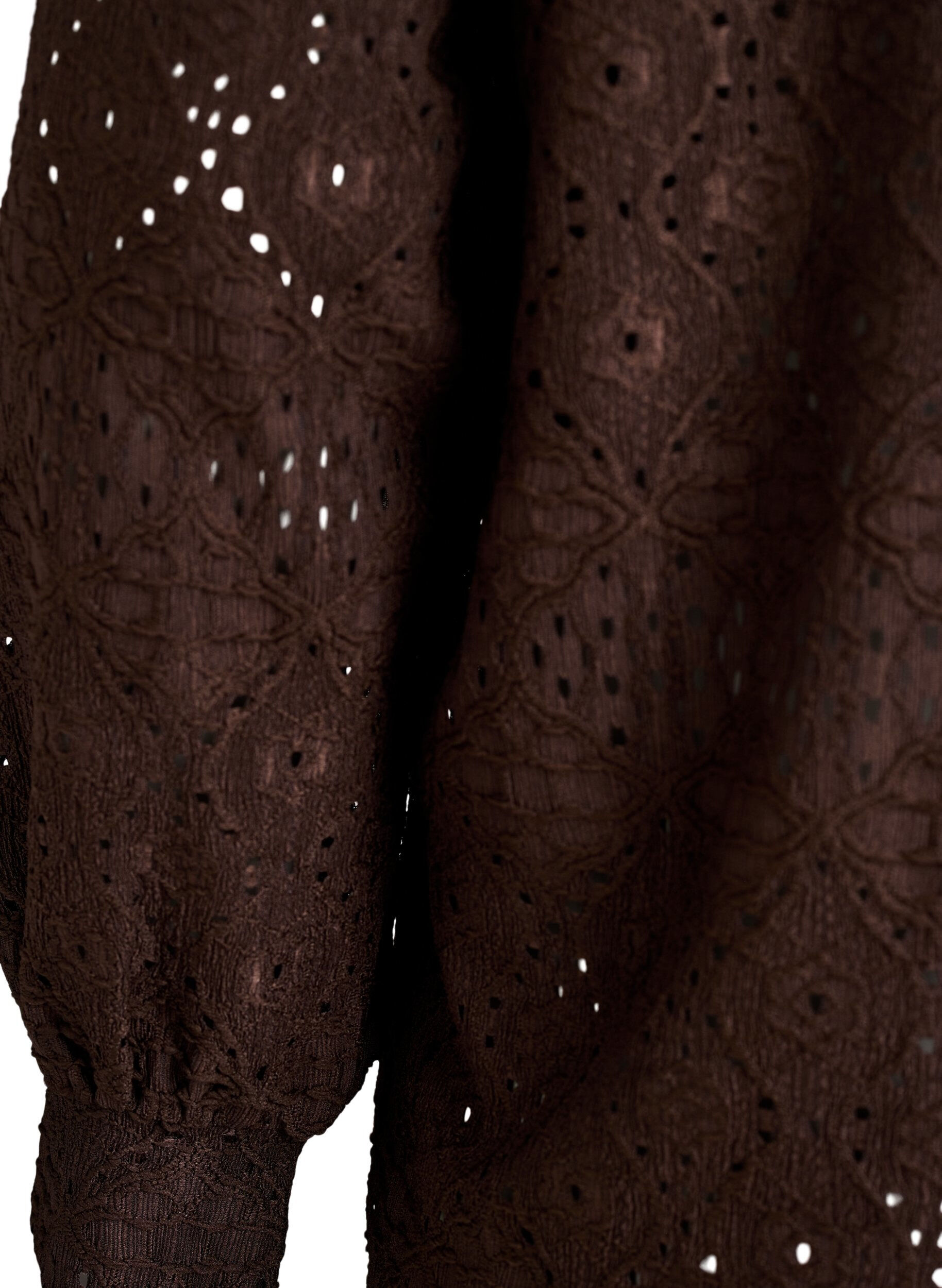 Zizzi Lang&auml;rmelige Bluse mit Lochstickerei, Braun, Packshot image number 3