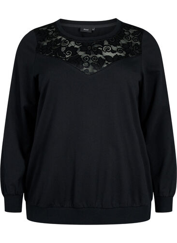 Sweatshirt mit Spitze, Black, Packshot image number 0