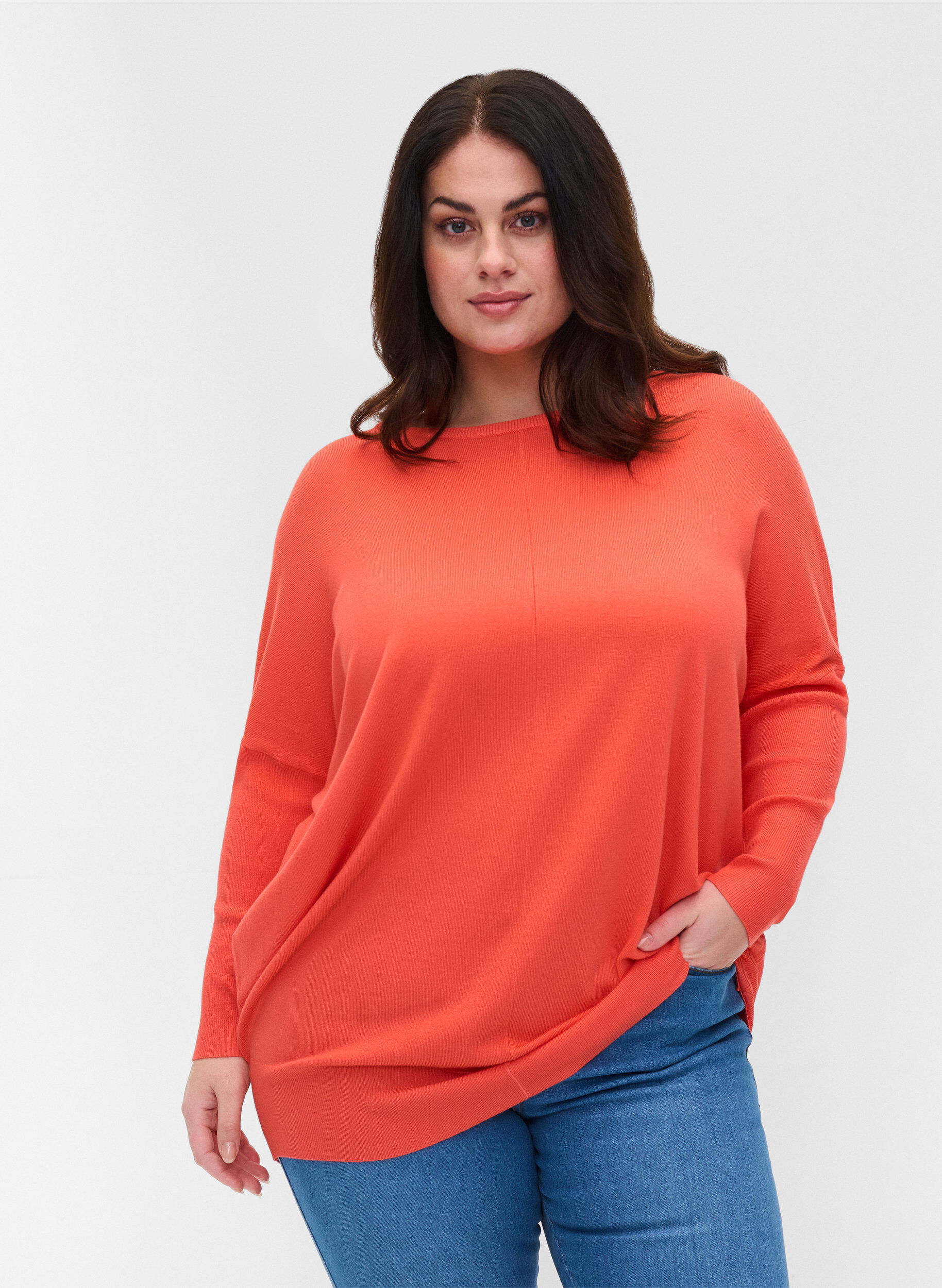 Zizzi Strickbluse , Living Coral, Model image number 0