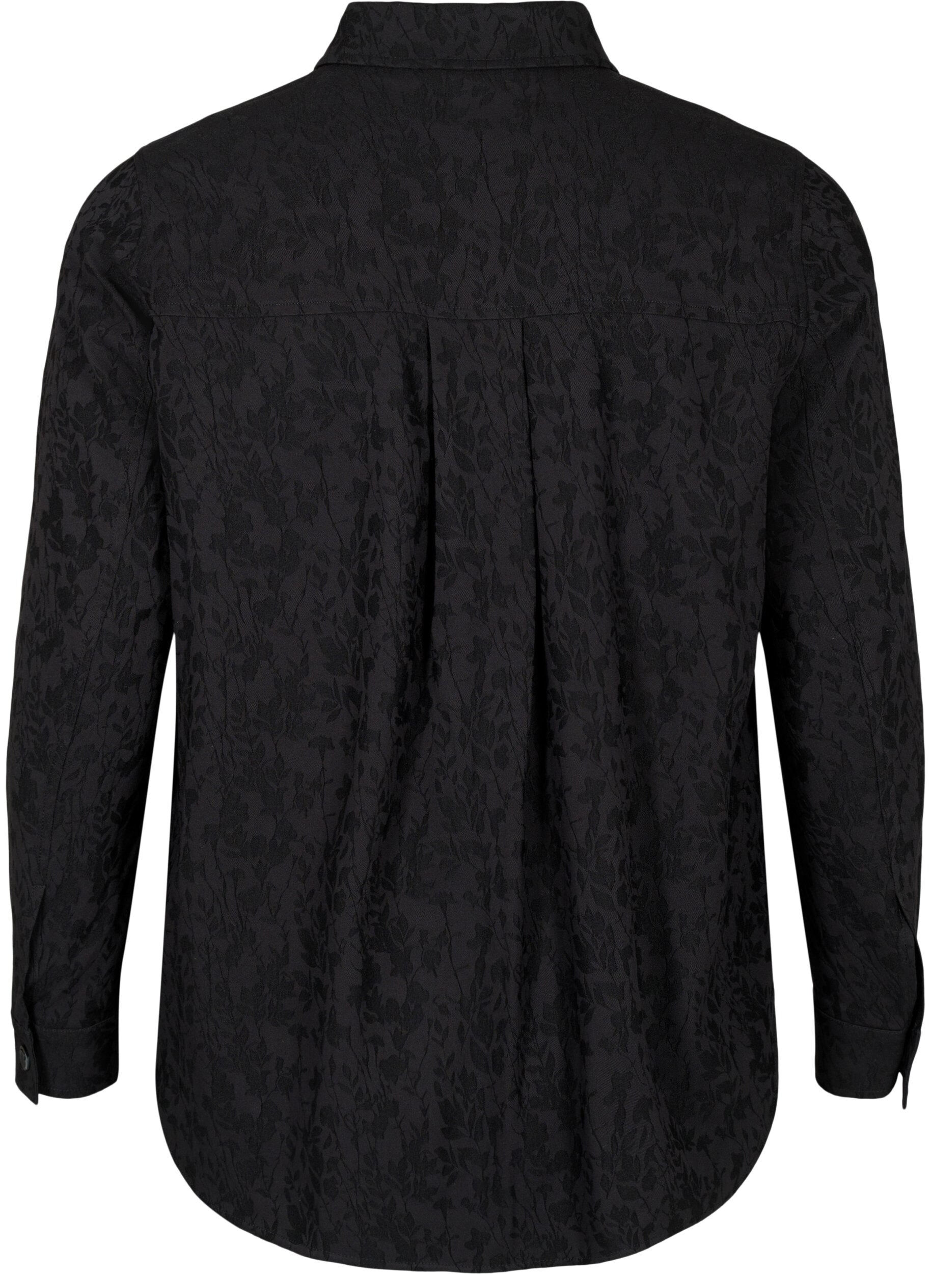 Zizzi Hemdjacke aus Viskose mit Ton-in-Ton-Muster, Black, Packshot image number 1