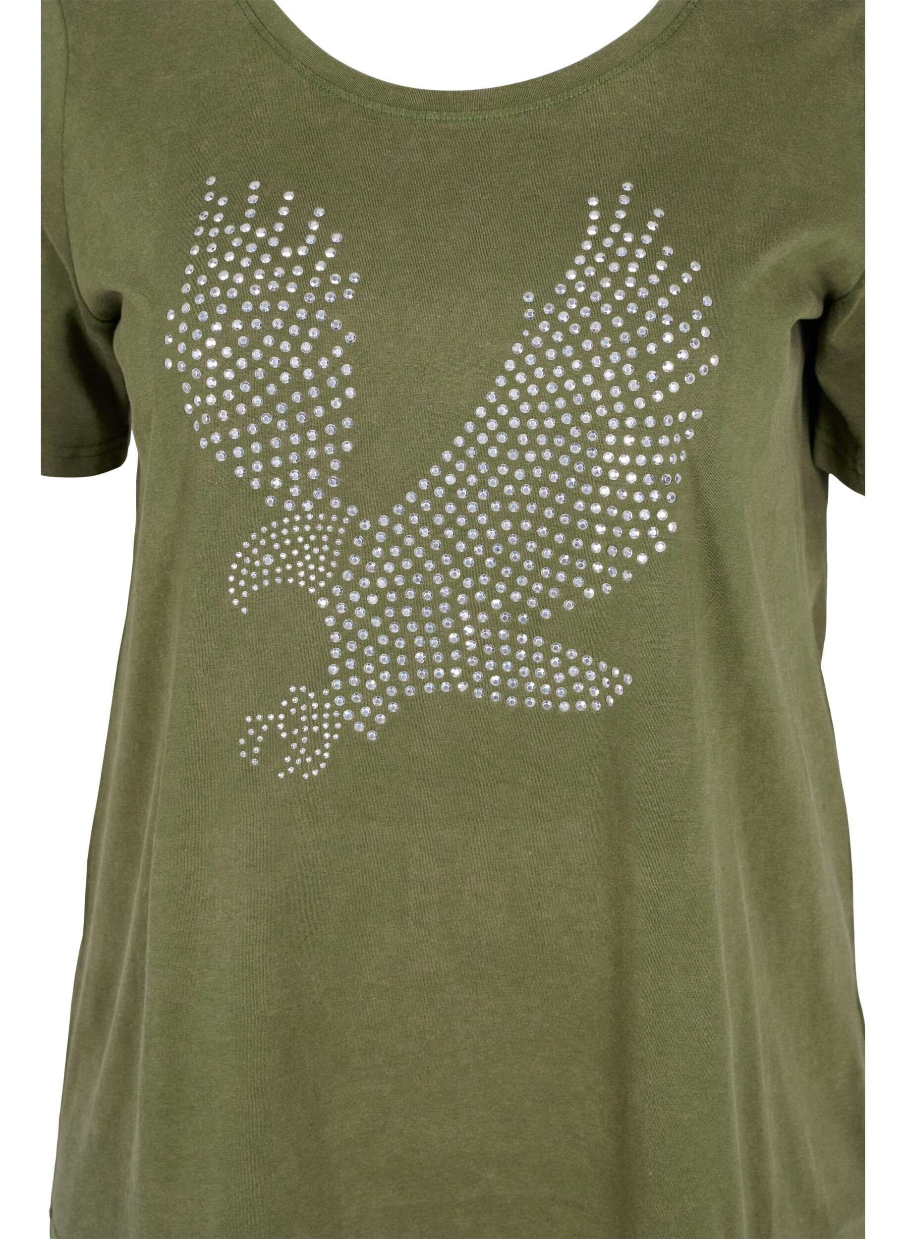 Zizzi Acid Wash T-Shirt aus Baumwolle mit Ziersteinen, Ivy Green Wash, Packshot image number 2