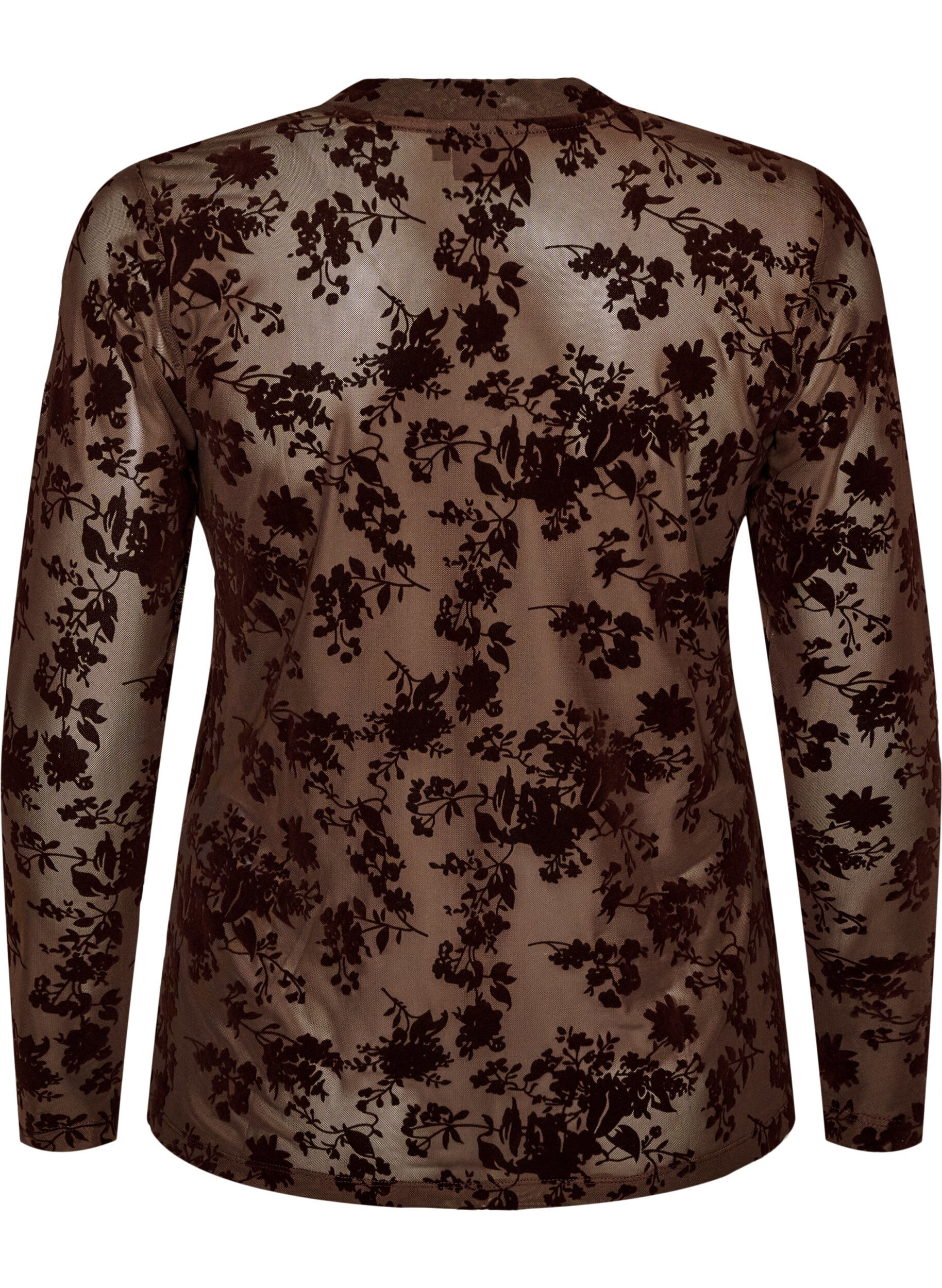 ZizziBluse aus Mesh mit gebl&uuml;mtem Muster, Braun, Packshot image number 1