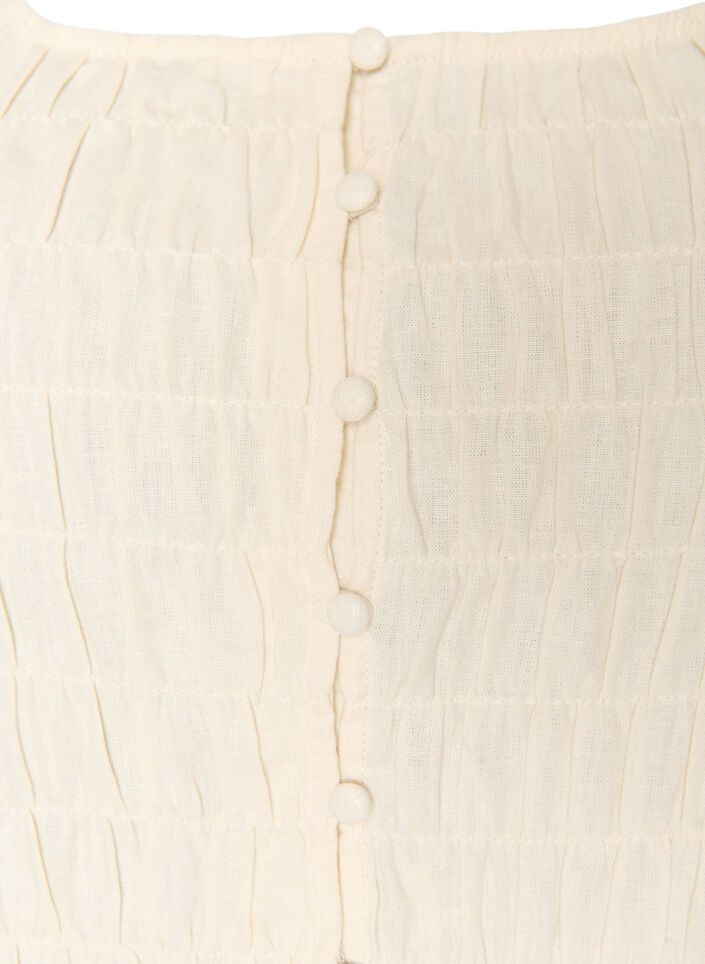 &Auml;rmelloses Top aus Baumwolle und Leinen mit Smock, Vanille, Packshot image number 2