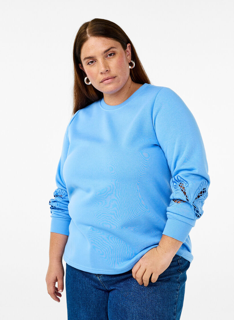 Sweatshirt mit aufgestickten Cut-Outs, Della Robbia Blue, Model image number 0