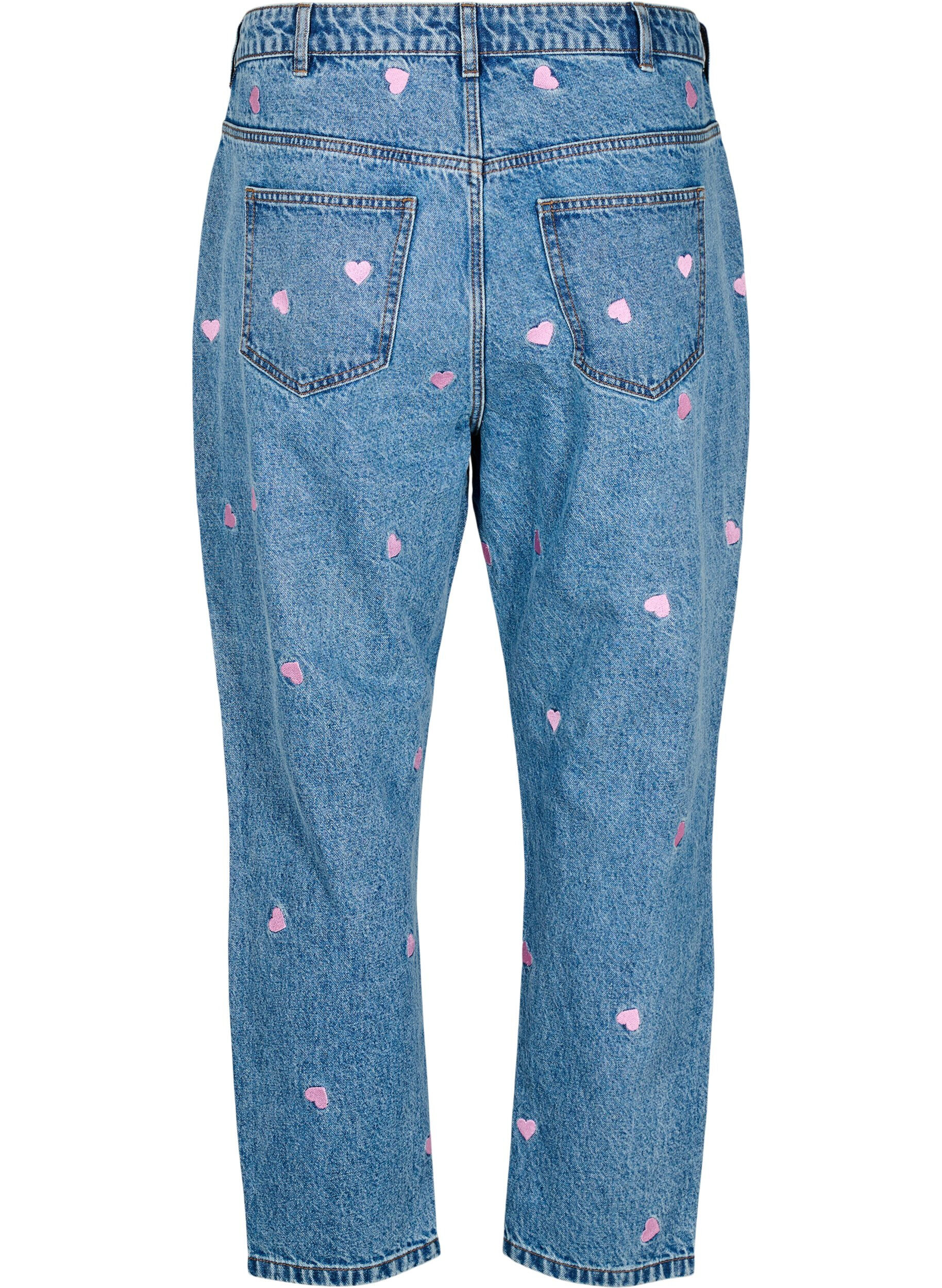 Zizzi Mille Mom Fit Jeans mit Stickerei, Blau, Packshot image number 1